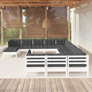 vidaXL Set mobilier de grădină cu perne, 12 piese, alb, lemn de pin imagine