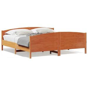 vidaXL Cadru de pat cu tăblie, maro ceruit, 200x200 cm, lemn masiv pin imagine