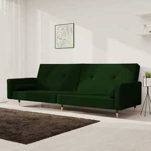 vidaXL Canapea extensibilă cu 2 locuri, 2 perne, verde închis catifea imagine