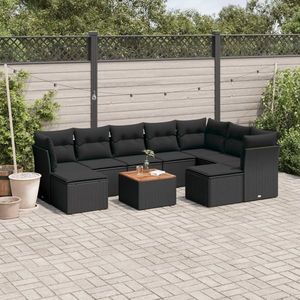 vidaXL Set canapele de grădină cu perne, 10 piese, negru, poliratan imagine