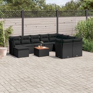 vidaXL Set canapele de grădină cu perne, 11 piese, negru, poliratan imagine