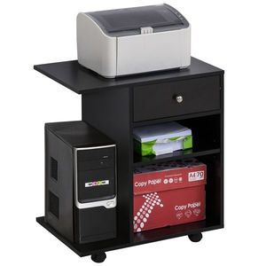 Mobila pentru Imprimanta Vinsetto din Lemn Negru cu 1 sertar, 2 Etajere si Raft 60x40x68.5cm | AOSOM RO imagine