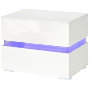 HOMCOM LED Noptiera cu 2 Sertare cu Luciu, Noptiera cu LED-uri RGB cu 16 Culori, 4 Moduri si Luminozitate Reglabila, Telecomanda, Alb | Aosom RO imagine