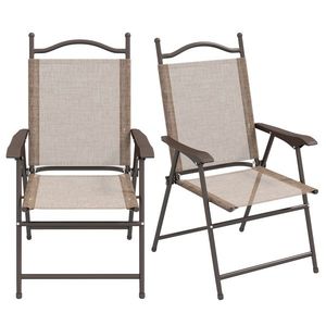 Outsunny Set de 2 scaune pliabile, Scaune pentru gradina cu cotiera, sezut cu tesatura din plasa care permite trecerea aerului imagine