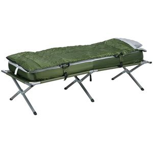 Outsunny Pat pliabil pentru camping, Set de pat portabil pentru exterior cu sac de dormit, saltea gonflabila, perna si geanta de transport imagine