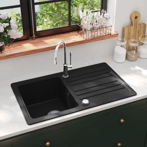 Chiuvetă bucătărie granit, bazin unic cu scurgere reversibilă, negru imagine