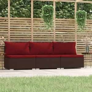 vidaXL Canapea de grădină cu 3 locuri, cu perne, maro, poliratan imagine