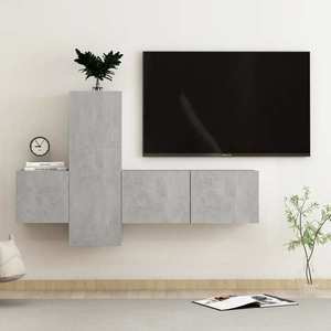 vidaXL Set de dulapuri TV, 3 buc., gri beton, lemn prelucrat imagine