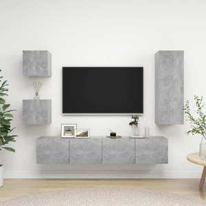 vidaXL Set de dulapuri TV, 5 piese, gri beton, lemn prelucrat imagine