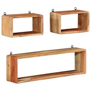 vidaXL Set rafturi de perete cub, 3 piese, lemn masiv acacia imagine