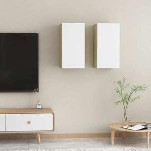 vidaXL Comode TV, 2 buc., alb și stejar Sonoma, 30, 5x30x60 cm imagine