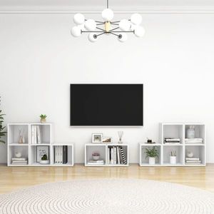 vidaXL Set de dulapuri TV, 8 piese, alb, lemn prelucrat imagine