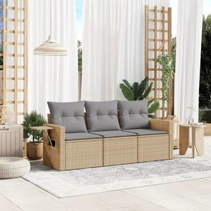 vidaXL Set canapele de grădină, 3 piese, cu perne, bej, poliratan imagine