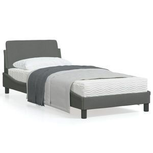 vidaXL Cadru de pat cu tăblie, gri închis, 90x190 cm, textil imagine