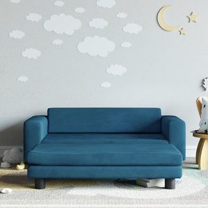 vidaXL Canapea pentru copii cu taburet albastru 100x50x30 cm catifea imagine