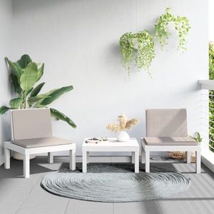 vidaXL Set mobilier de grădină, 3 piese, cu perne, alb, PP imagine
