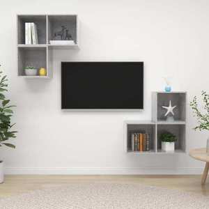 vidaXL Set de dulapuri TV, 2 piese, gri beton, lemn prelucrat imagine