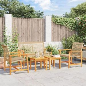vidaXL Set mobilier de grădină, 5 piese, poliratan bej/lemn de acacia imagine