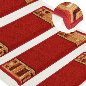 vidaXL Covorașe scări autoadezive, 15 buc., roșu, 65x21x4 cm imagine