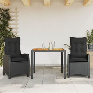 vidaXL Set mobilier de grădină cu perne, 3 piese, negru, poliratan imagine