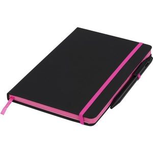 Agenda A5, coperta cauciucata, negru, margini si elastic roz, Piksel, pix inclus imagine