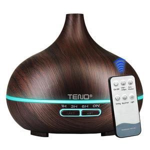 Difuzor Aromaterapie Teno®, 7 culori LED, 2 jocuri de lumini, control prin telecomanda, capacitate 200ml, silentios, umidifica aerul, stejar inchis imagine
