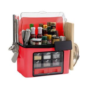 Organizator Multifunctional pentru Bucatarie Teno®, suport sticle, rafturi pentru condimente, cuier pentru ustensile, suport cutite, 46 x 26 x 43 cm, rosu imagine