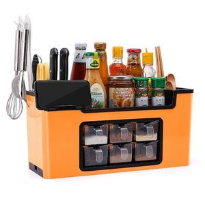 Organizator Multifunctional pentru Bucatarie Teno®, 6 Compartimente, raft condimente, suport detasabil telefon, portocaliu imagine