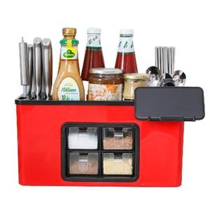 Organizator Multifunctional pentru Bucatarie Teno®, 4 Compartimente, raft condimente, suport detasabil telefon, rosu imagine