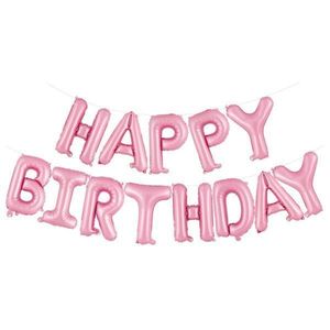 Set 13 Baloane Teno®, Litere, pentru Petreceri/Aniversari/Evenimente, model Happy Birthday, rose imagine