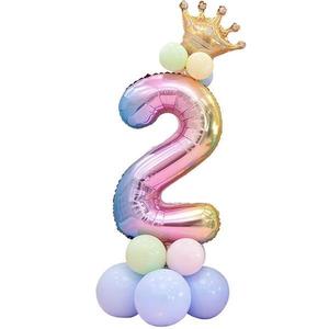 Set 14 Baloane CIfra 2 Teno®, coroana, balon pastelat, pentru Petreceri/Aniversari/Evenimente, mai multe dimensiuni, latex, multicolor imagine