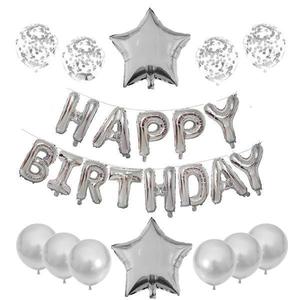 Set 25 Baloane Teno®, Litere, pentru Petreceri/Aniversari/Evenimente, confetti, stelute, model Happy Birthday, argintiu imagine