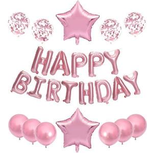 Set 25 Baloane Teno®, Litere, pentru Petreceri/Aniversari/Evenimente, confetti, stelute, model Happy Birthday, rose imagine