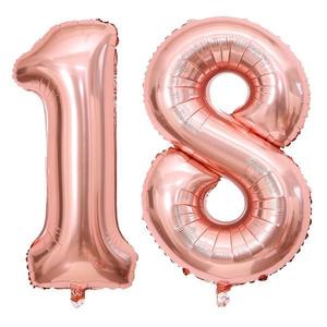 Set 2 Baloane Cifra 18 Teno®, pentru Petreceri/Aniversari/Evenimente/Majorate, 105 cm, rose gold imagine