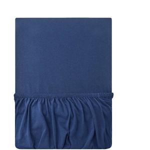 Cearceaf cu elastic bumbac jersey, 140 x 200 x 25 cm, Albastru imagine