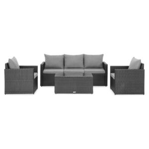 Set mobilier gradina/terasa, Marti, 2 fotolii + canapea + masuta, otel, gri/negru imagine