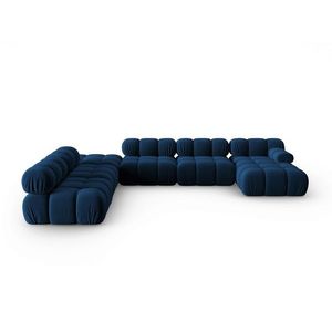 Coltar panoramic stanga 7 locuri design modular, Bellis, Micadoni Home, BL, 379x282x63 cm, catifea, albastru regal imagine