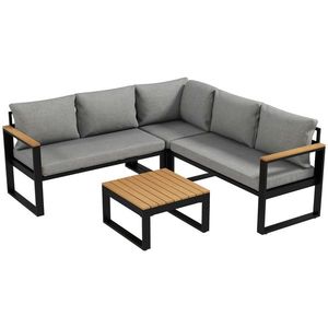 Outsunny Set de mobilier pentru gradina din 4 piese cu 2 canapele pentru doua persoane, coltar, masuta de cafea, Mobilier de colt pentru exterior, Gri imagine