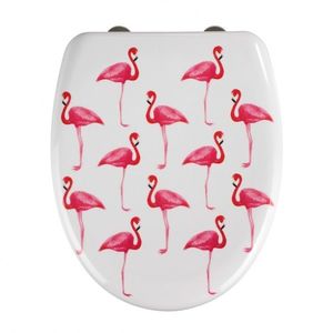 Capac de toaleta cu sistem automat de coborare Flamingo, Wenko, 45 x 38 cm, duroplast, alb/roz imagine