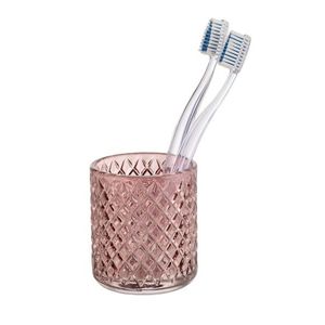 Suport periute si pasta de dinti, Wenko, Atessa, 7.5 x 7.5 x 10 cm, sticla, roz imagine