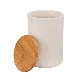 Recipient depozitare cu capac, Wenko, Maya, 0.9 L, 11 x 16 x 11 cm, ceramica/bambus imagine