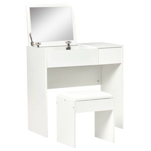 HOMCOM Set Mobilier pentru Toaletă cu Oglindă, Taburet și Sertar, Design Elegant, Masa Consola Alb | Aosom Romania imagine