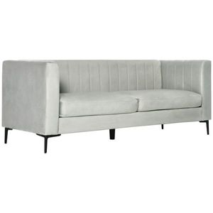 HOMCOM Canapea cu 3 locuri din catifea gri, canapea moderna tapitata cu 5 picioare si lamele pentru sufragerie si living, 199x72x75cm imagine