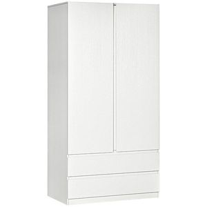 HOMCOM Dulap alb cu cuier pentru haine si 2 sertare glisante pentru dormitor din PAL, 100x60x200 cm imagine