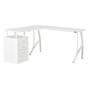 HOMCOM Masa de birou de colt cu sertar, masa de birou oficiu suport PC din lemn si metal, alb, 143, 5x143, 5x76cm imagine