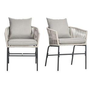 Outsunny Set boem de 2 scaune pentru terasa din franghie impletita, Scaune de dining pentru exterior, cu perne imagine