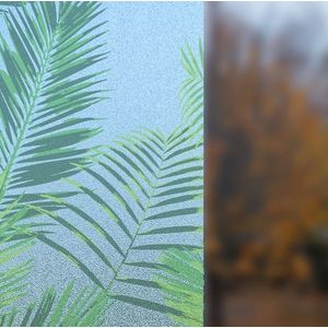 Autocolant geam Vénilia Palm Leaves, static/fara adeziv, efect geam sablat, model frunze palmier, semitransparent/verde, 45cmx1.5m imagine