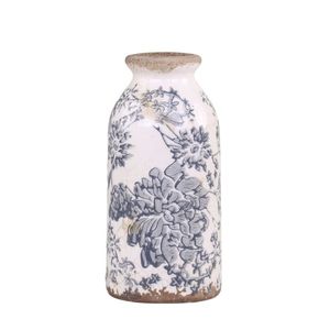 Vaza Vintage Leaves din ceramica alb antichizat 8x16 cm imagine