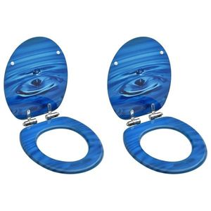 vidaXL Scaune WC capac silențios, 2 buc., albastru, MDF, model stropi imagine