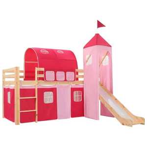 vidaXL Cadru pat etajat copii cu tobogan & scară 208x230 cm lemn pin imagine